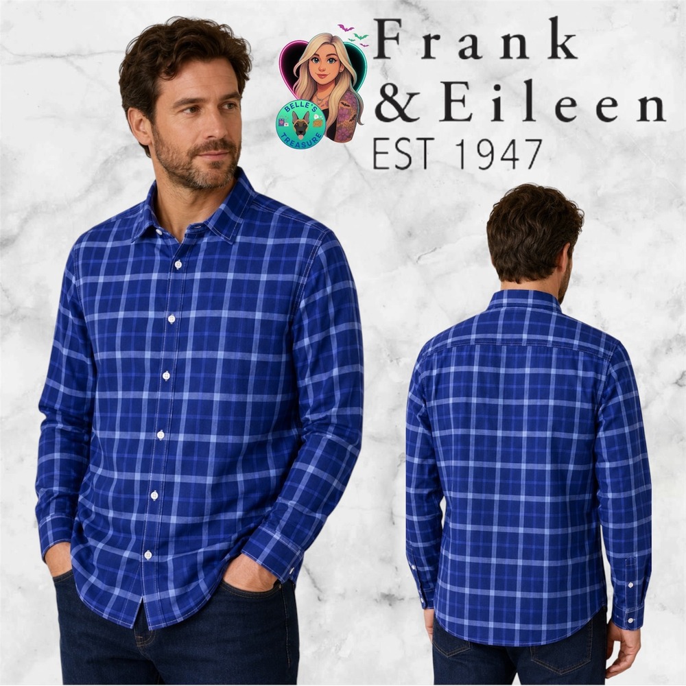 Frank & Eileen Paul Mens XL Blue‎ Plaid Italian Cotton Button Down Shirt
